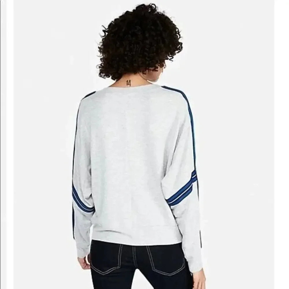 Express one eleven Crew Neck Varsity Stripe Sweatshirt top pullover grey size S - Picture 2 of 7